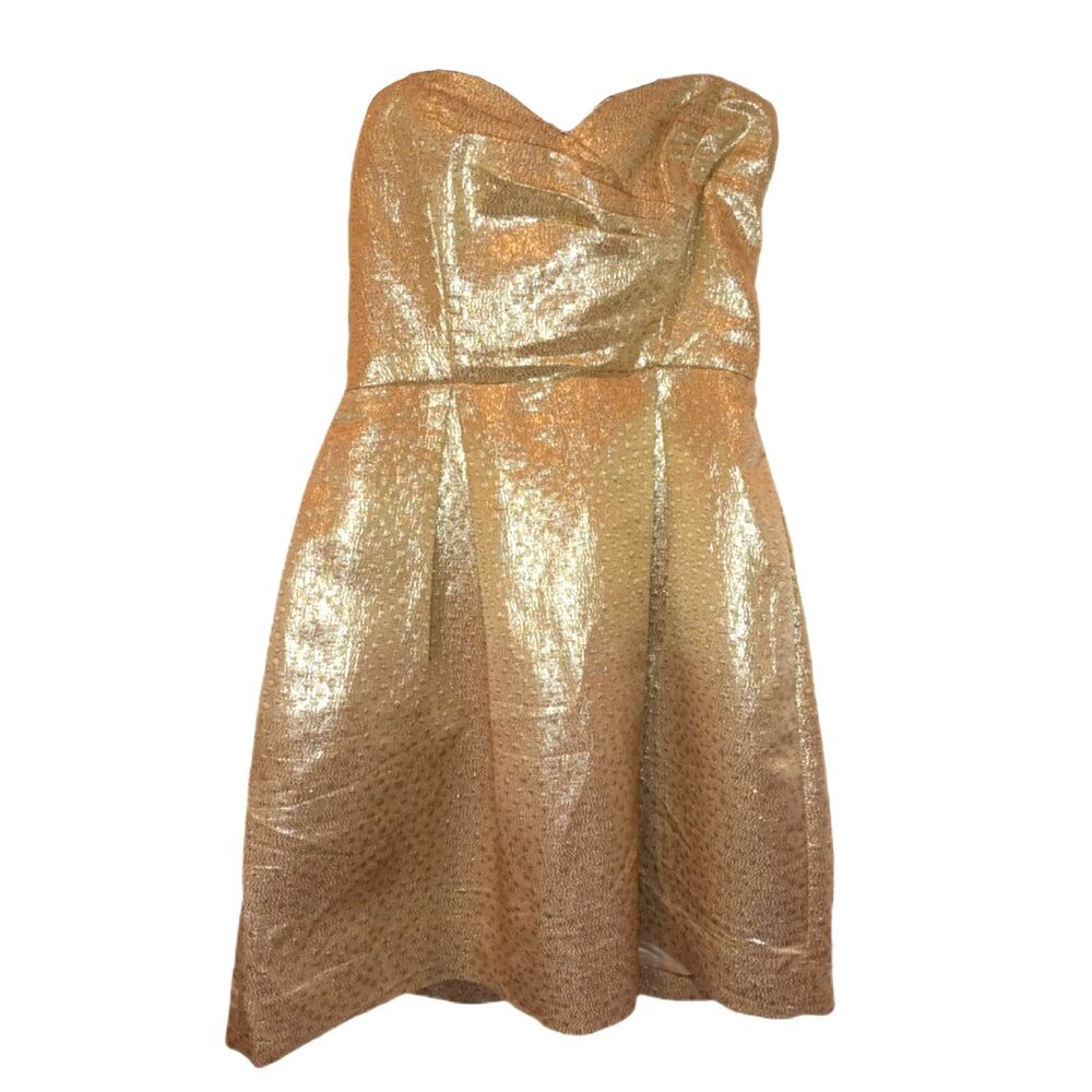 Shoshanna Gold Silk Blend Strapless Dress Size 0 Glamorous Party Wedding Prom